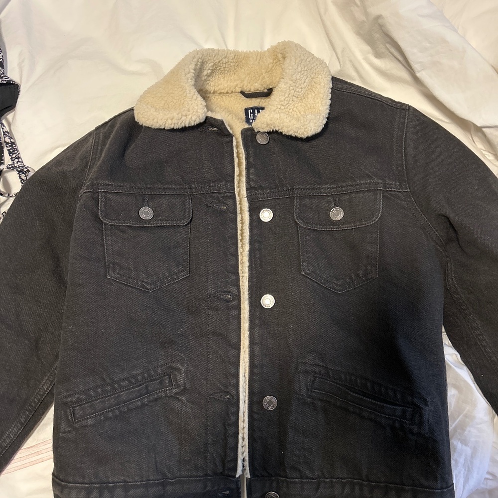 Sherpa lined black denim jacket